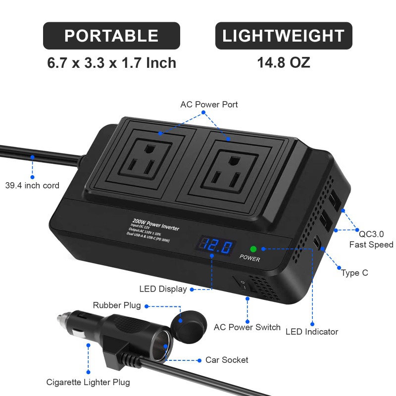200W Car Inverter Car Socket A - Outdoor Power Adapter Usb C review and price